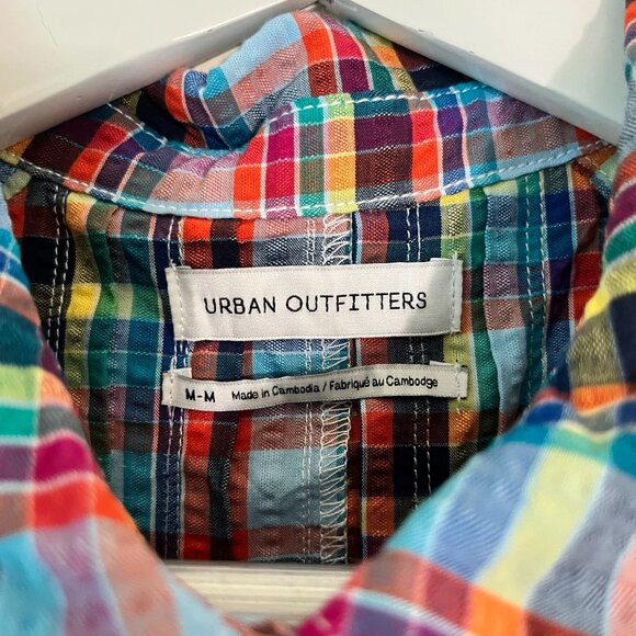 Urban Outfitters Womens Zoey Workwear Romper Medium Short Sleeve Plaid Blue Red - Picture 3 of 11